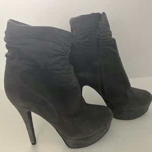 Gray Suede Platform Stiletto Ankle Boot